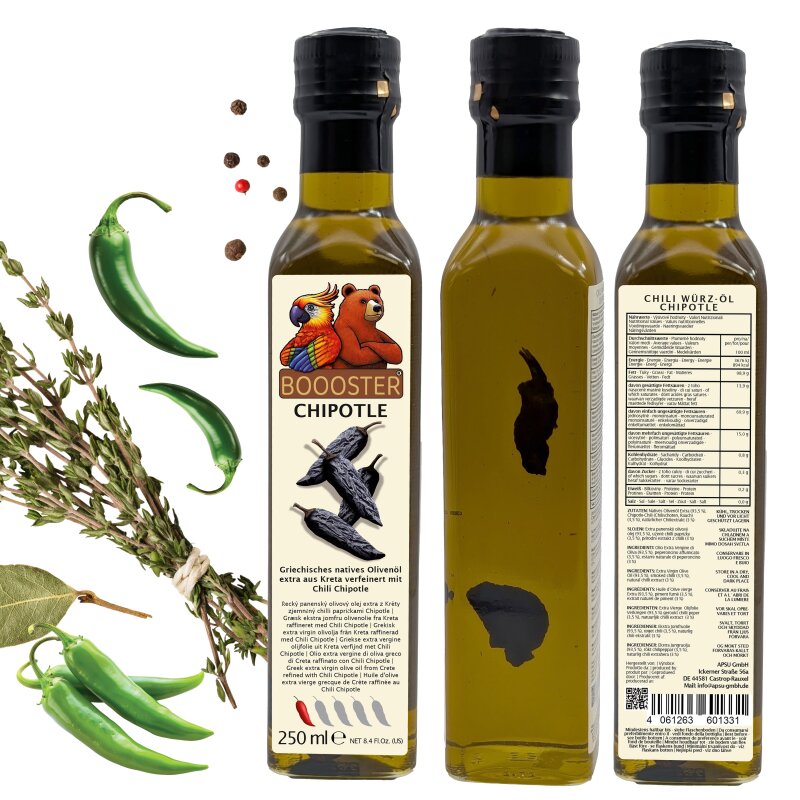 Würz-Öl Extra Natives Olivenöl aus Kreta mit Chipotle Chilis 250ml
