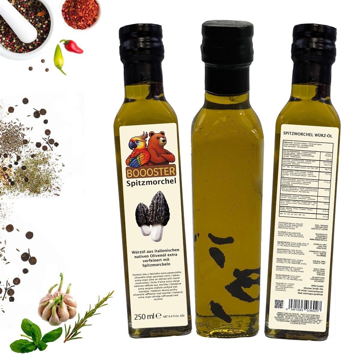 BOOOSTER Spitzmorchel Würz-Öl 250ml Natives Olivenöl Extra aus Italien
